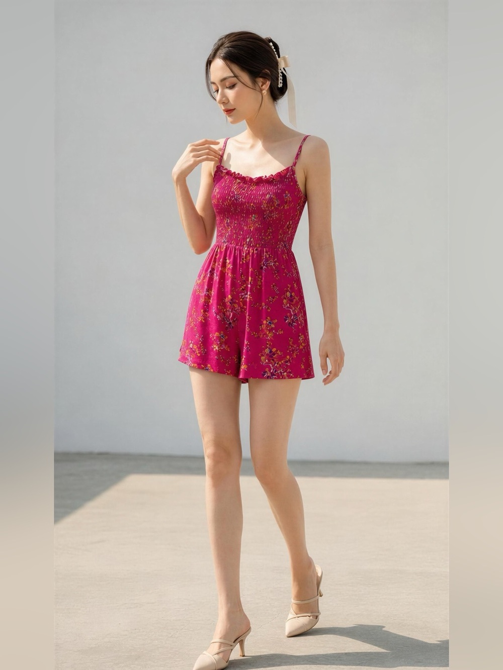 Women’s Fuchsia Floral Romper Sundress